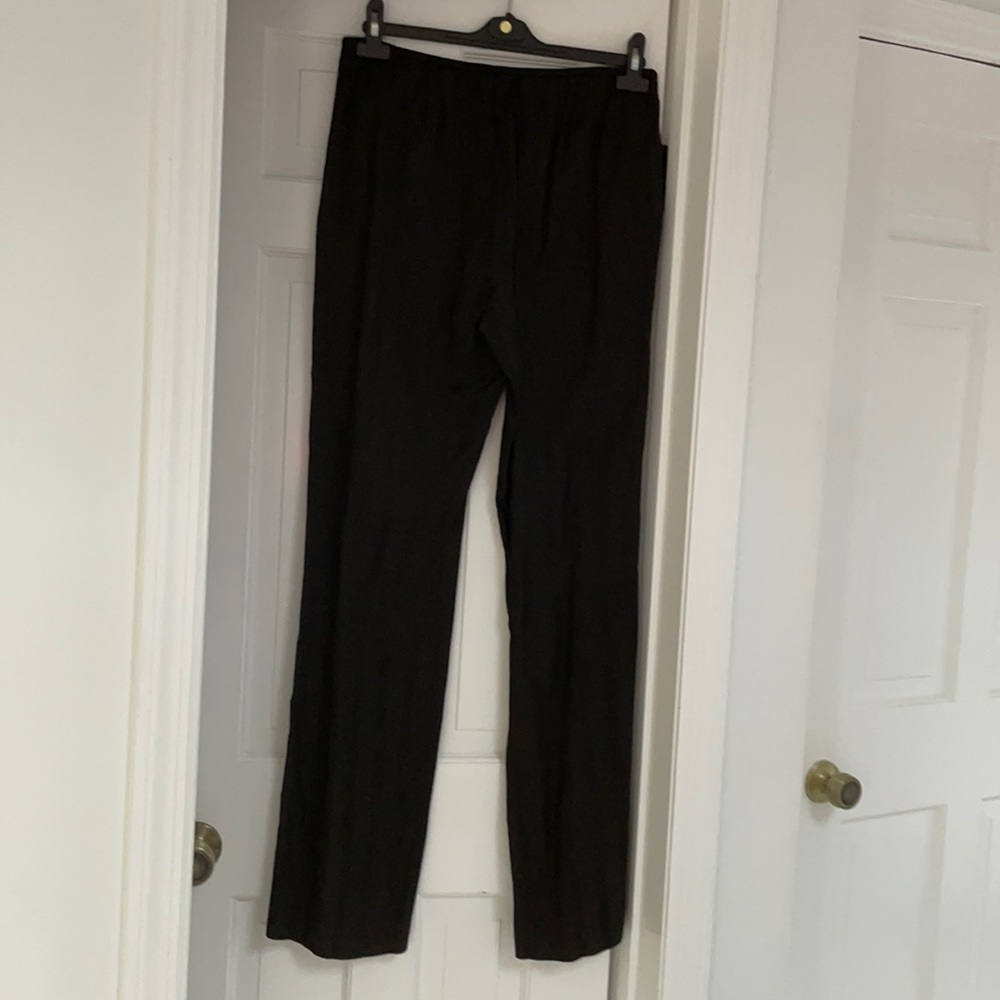 Theory dress pant, black, sz 8, black with satin vertical stripe. Never worn.